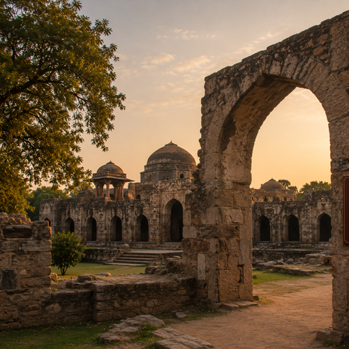 Stone corridors of Madrasa of Firoz Shah