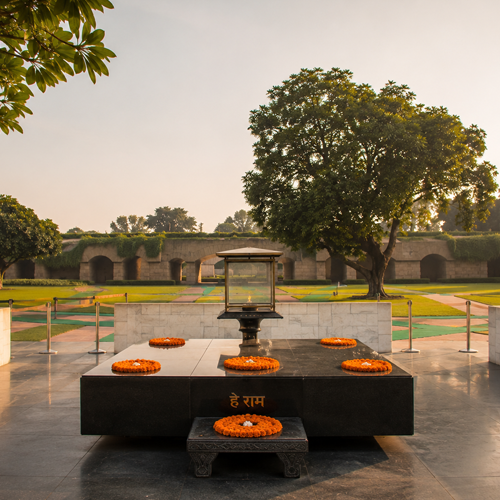 Tranquil garden at Raj Ghat memorial