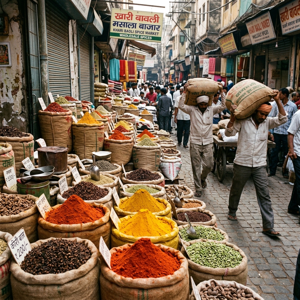 Khari Baoli spice bags and nuts