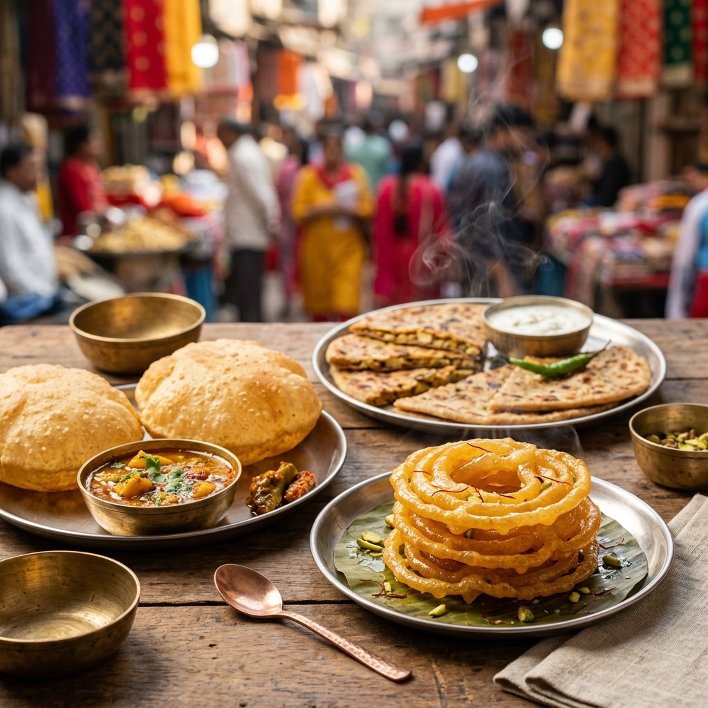 Street food vendor in Chandni Chowk preparing treats